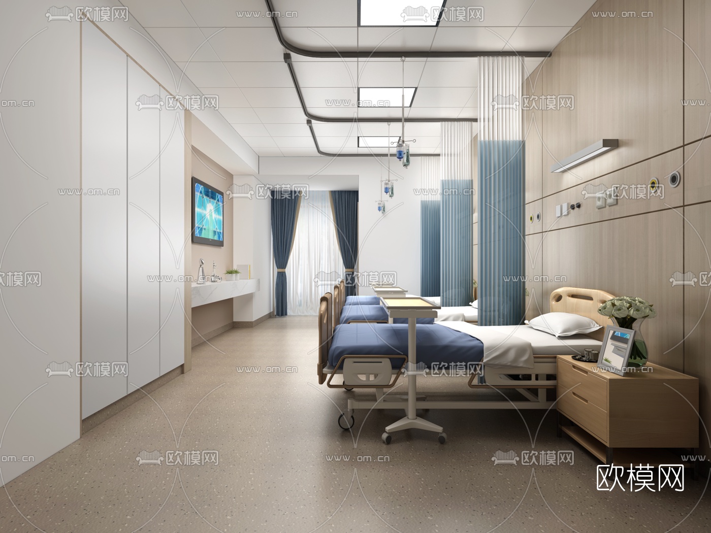 现代医院病房3d模型下载