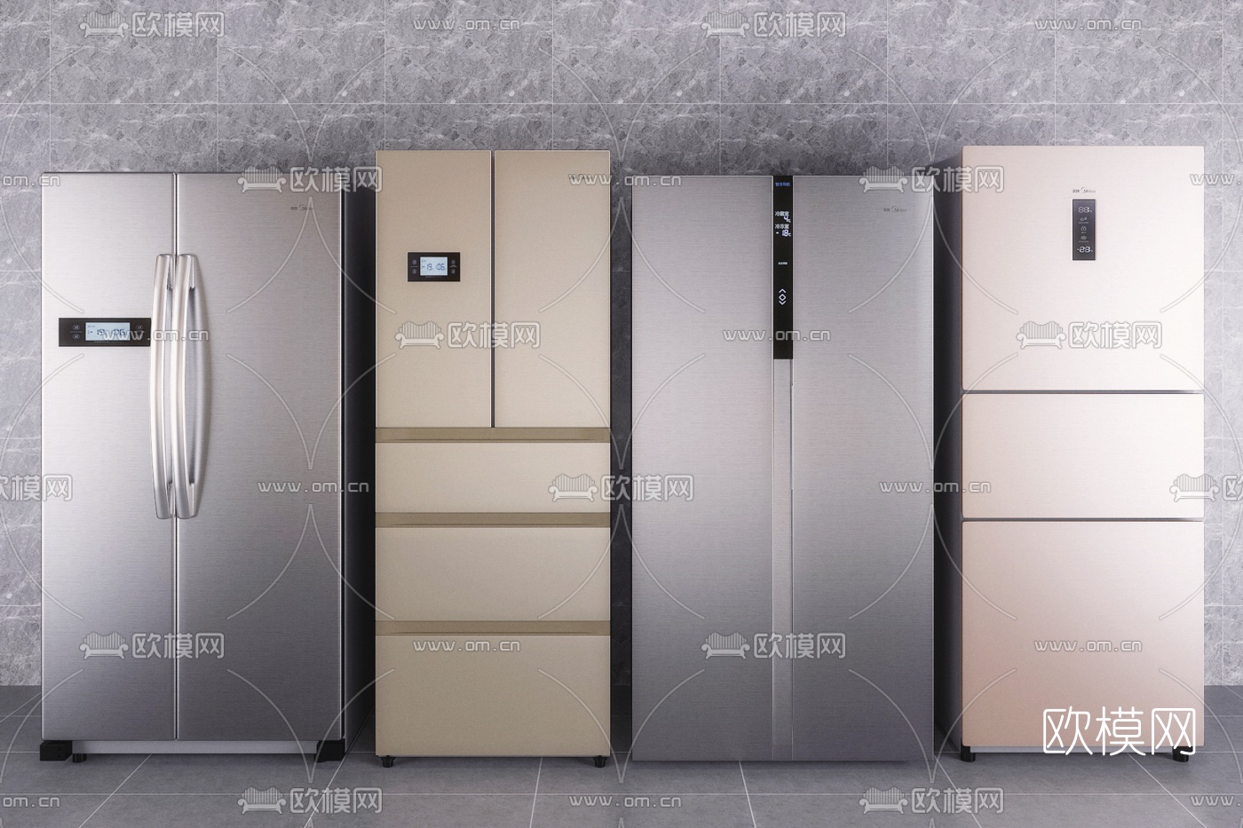 现代双门冰箱3d模型