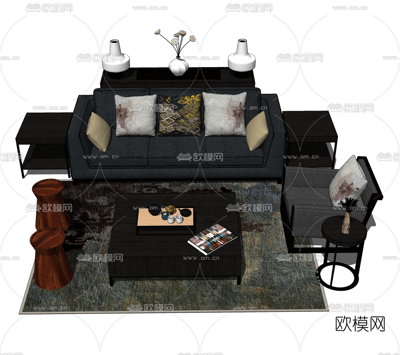 中式沙发组合免费su模型下载