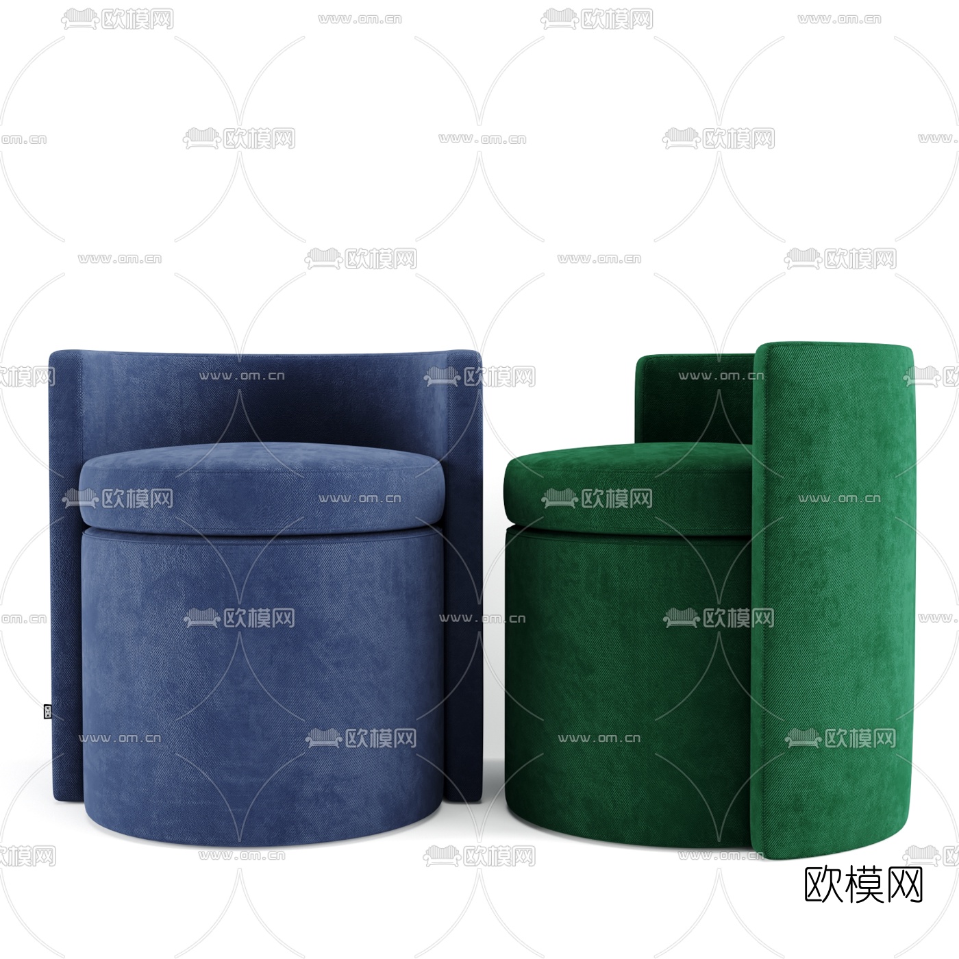 现代布艺圆凳3d模型下载（渲染图1）