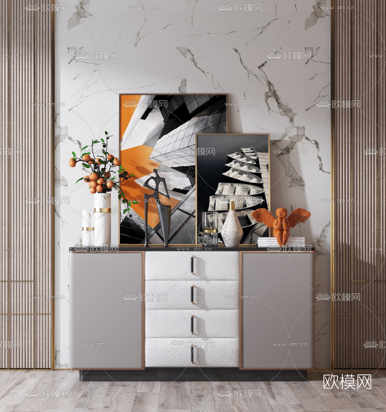 现代轻奢边柜3d模型