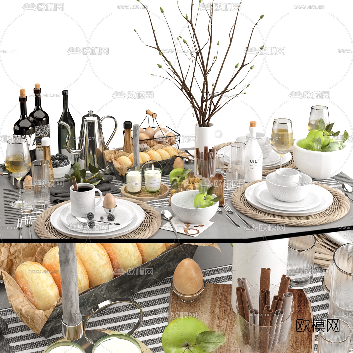 现代餐具烛台食物3d模型下载