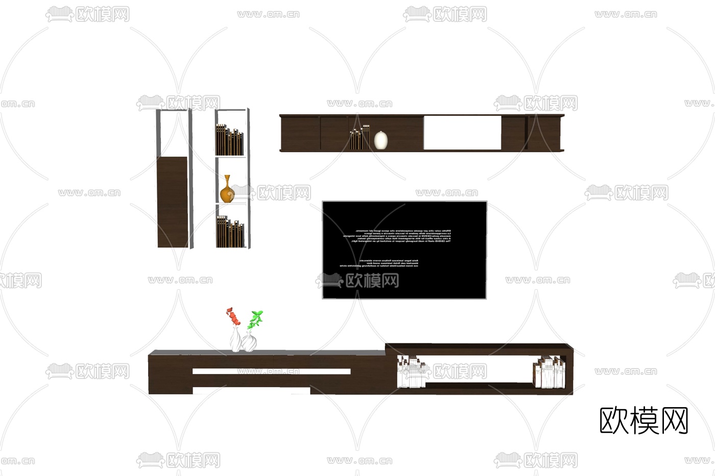 现代实木电视柜免费su模型下载