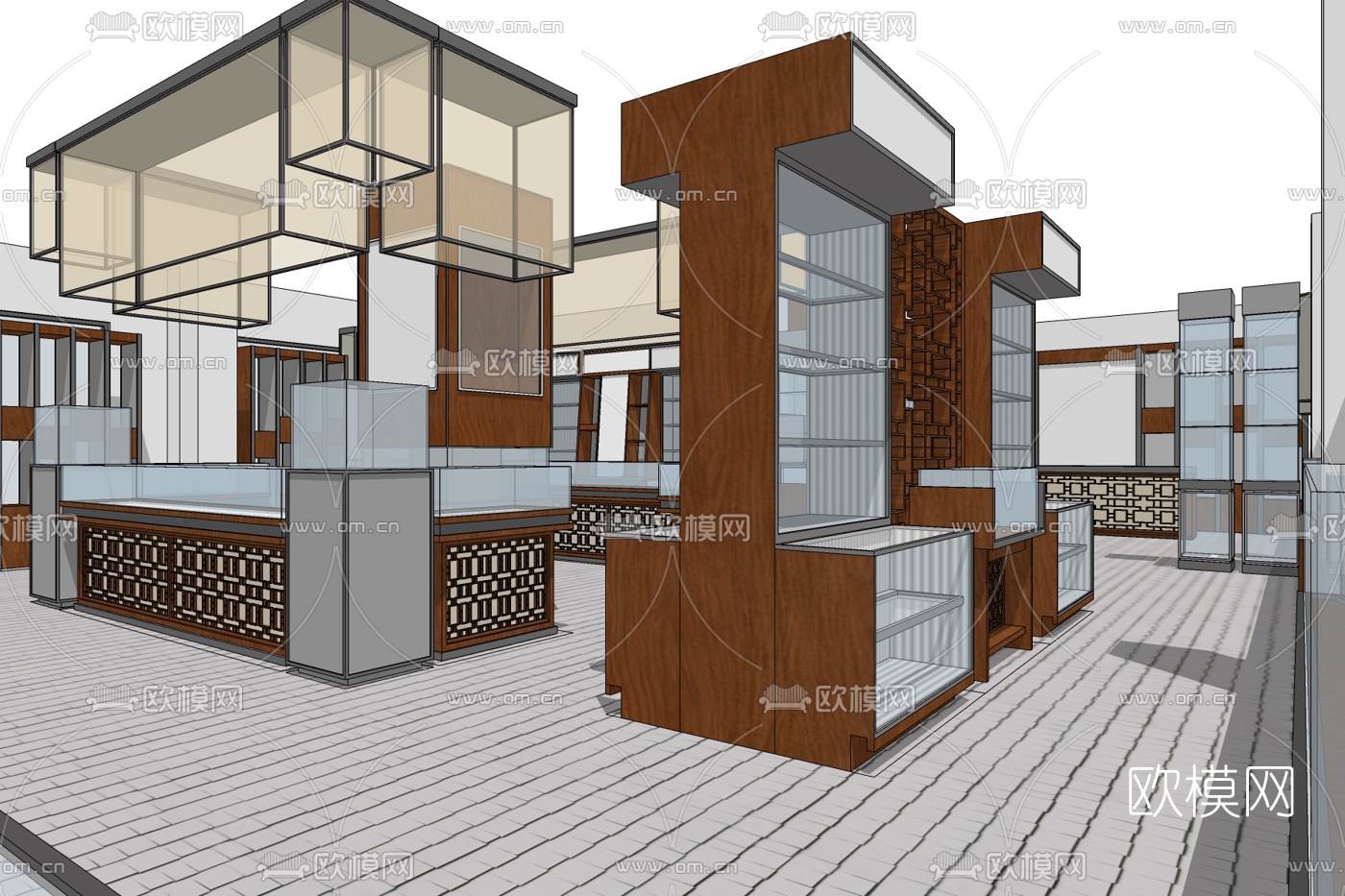 新中式展柜免费su模型下载