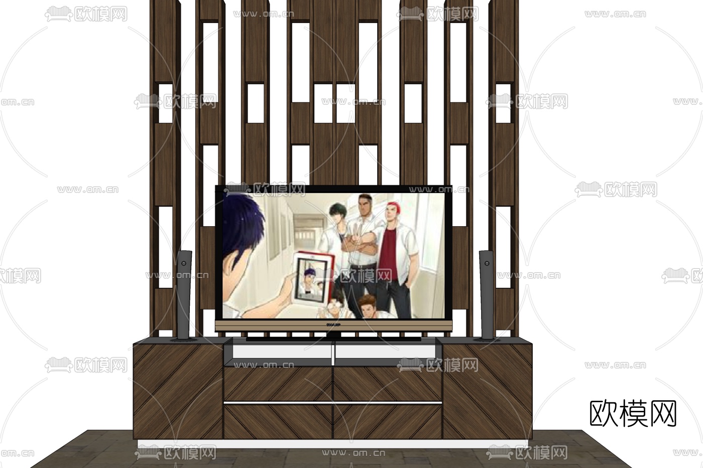 现代电视柜免费su模型下载