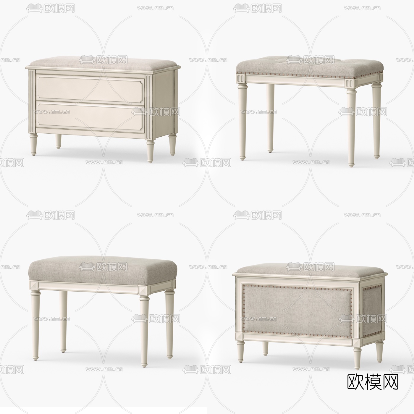 美式绒布坐凳3d模型下载