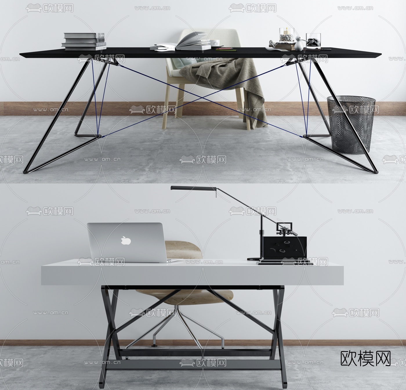 现代简易书桌椅3d模型-免费3dmax模型库-欧模网