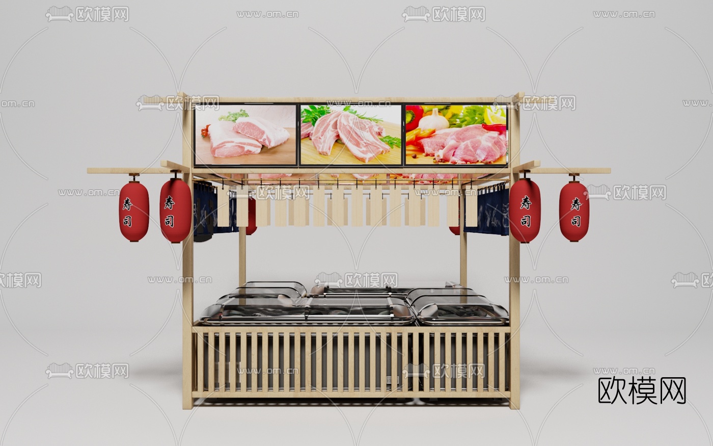 日式生鲜档口3d模型下载（渲染图1）