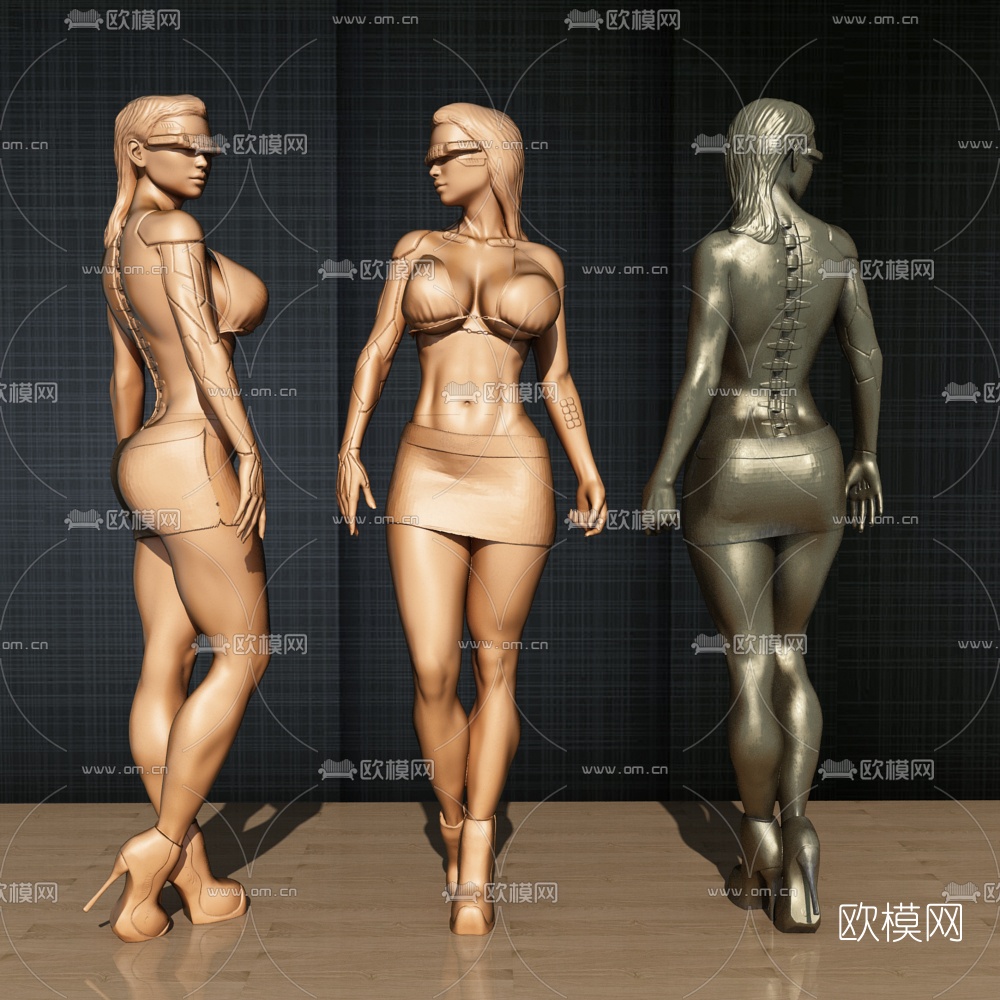 现代金属女人雕塑3d模型