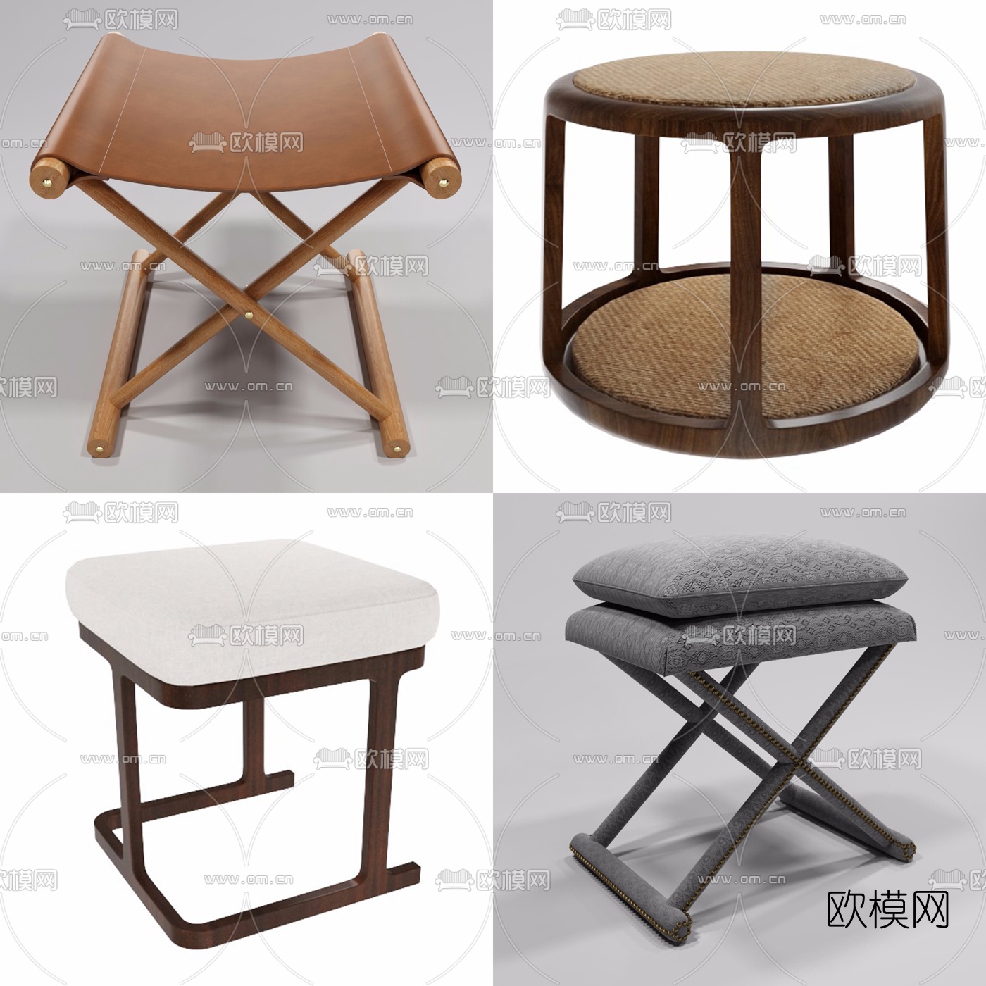 新中式木质凳子3d模型下载