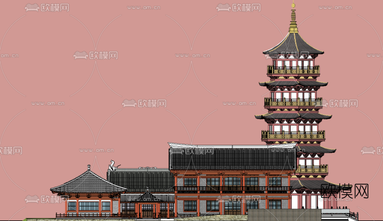 中式古建房屋塔楼su模型