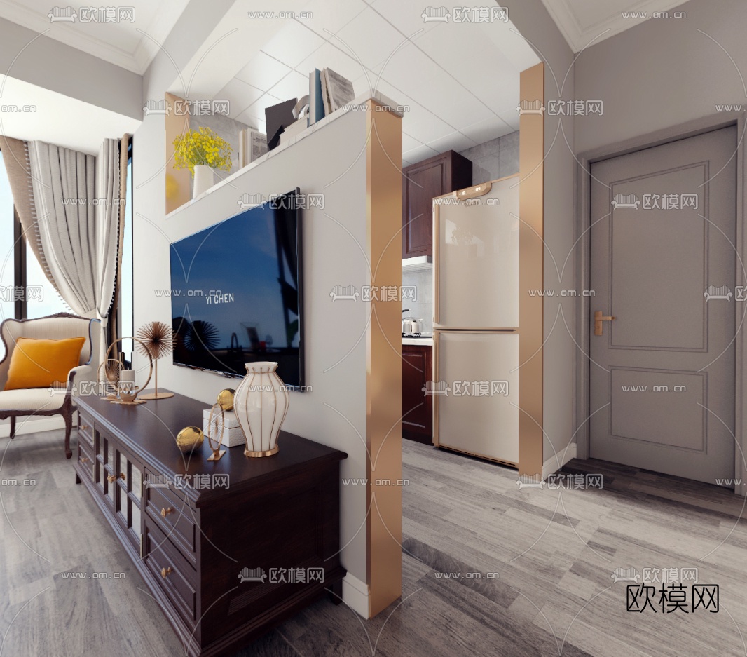 简美轻奢客厅餐厅免费3d模型