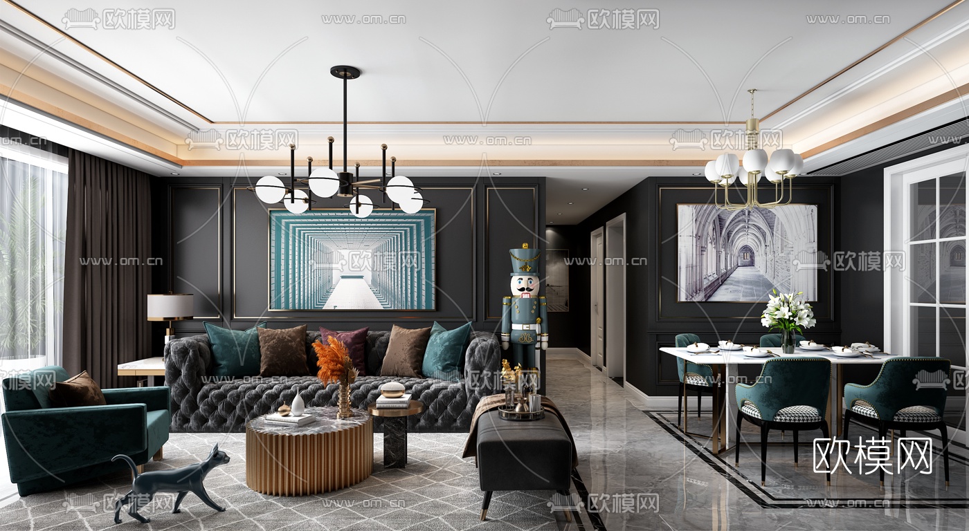 后现代客厅餐厅3d模型