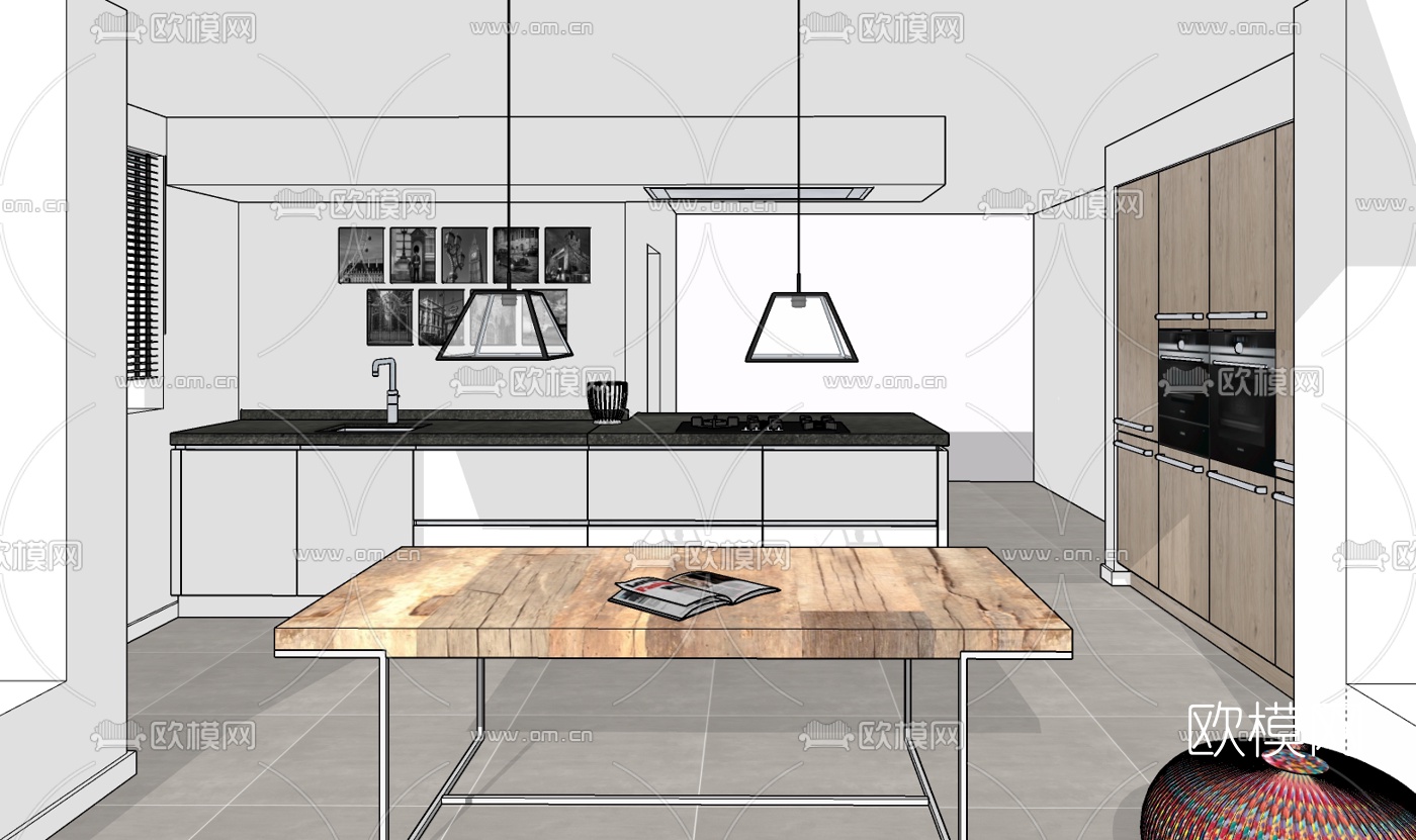 现代厨房免费su模型下载