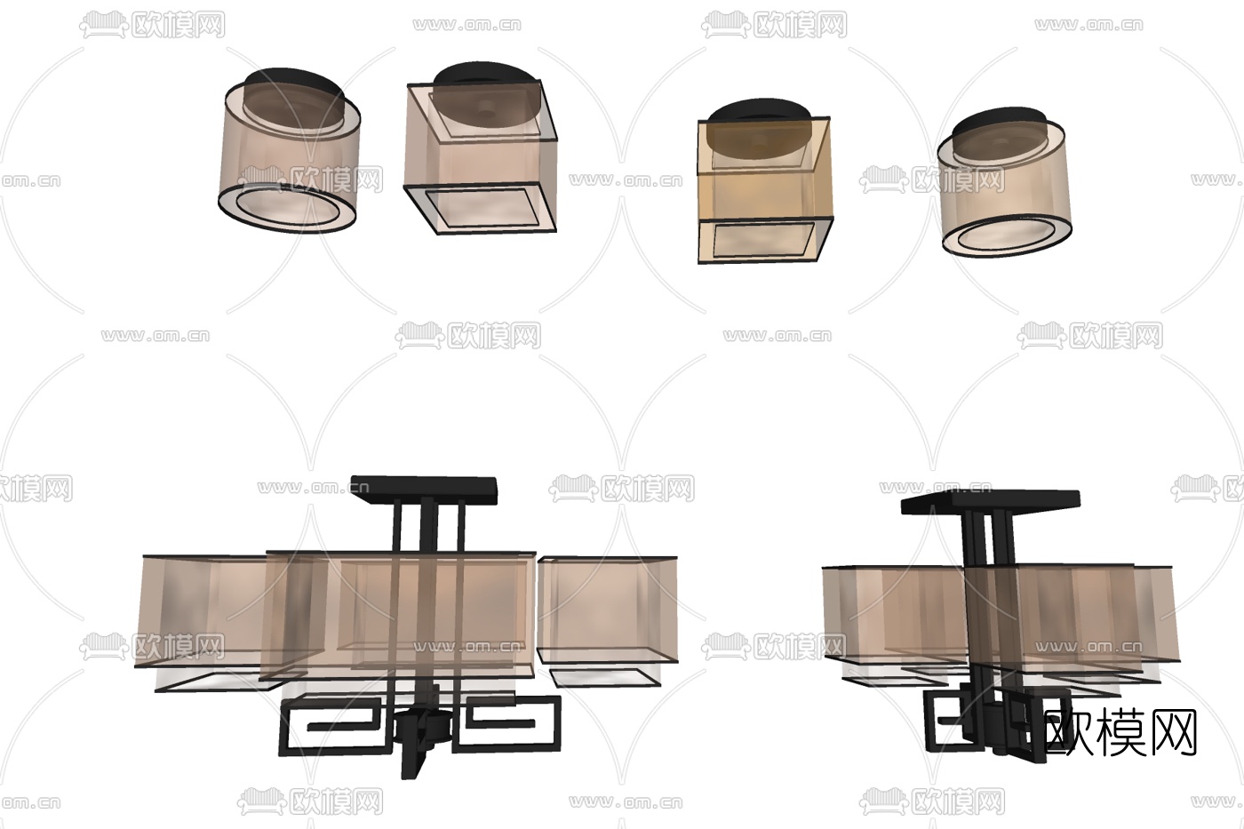 新中式玻璃吊灯免费su模型下载