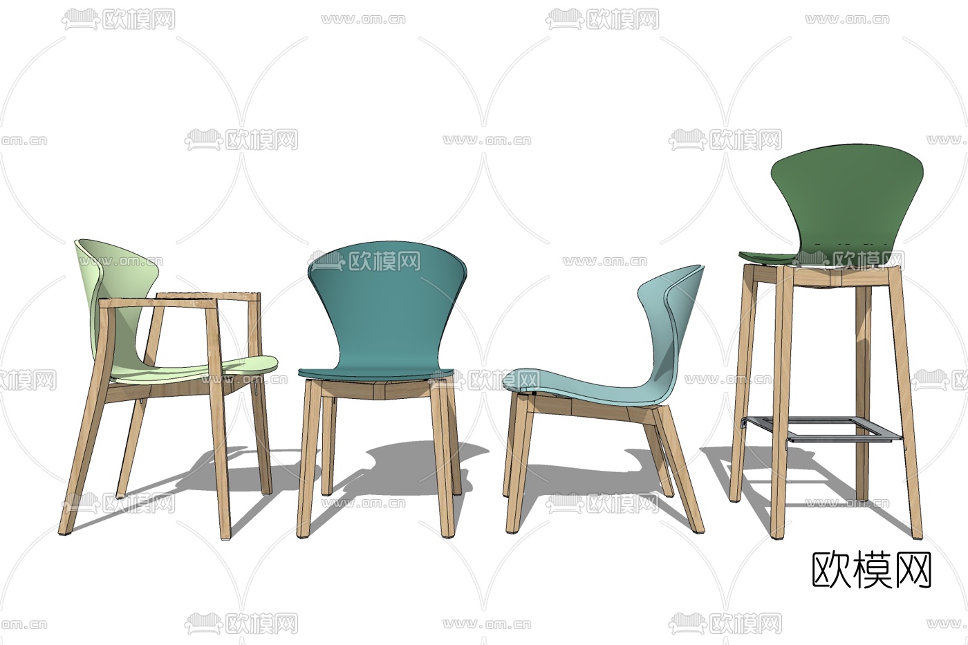 北欧实木单椅免费su模型下载