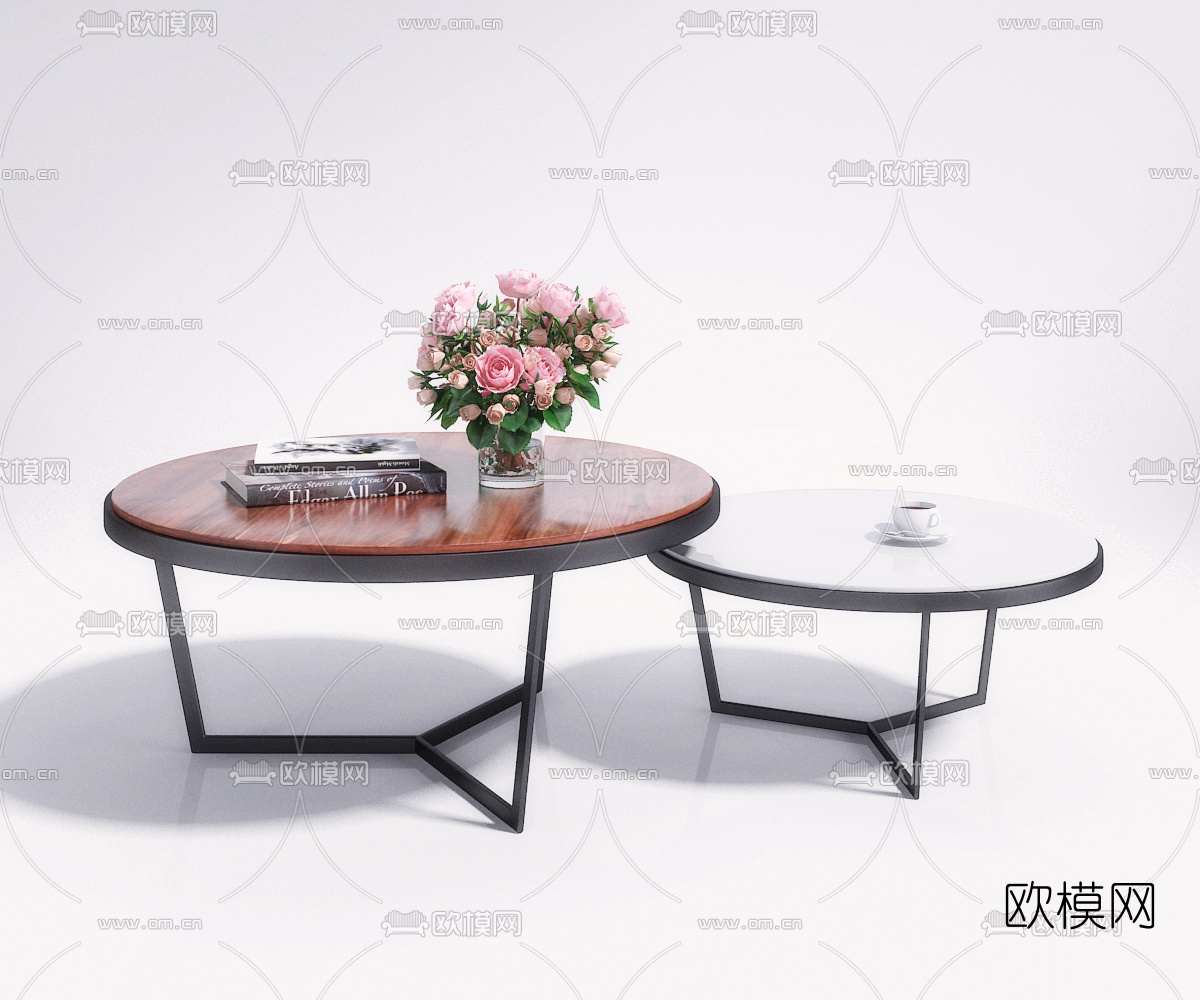 现代大理石茶几组合3d模型
