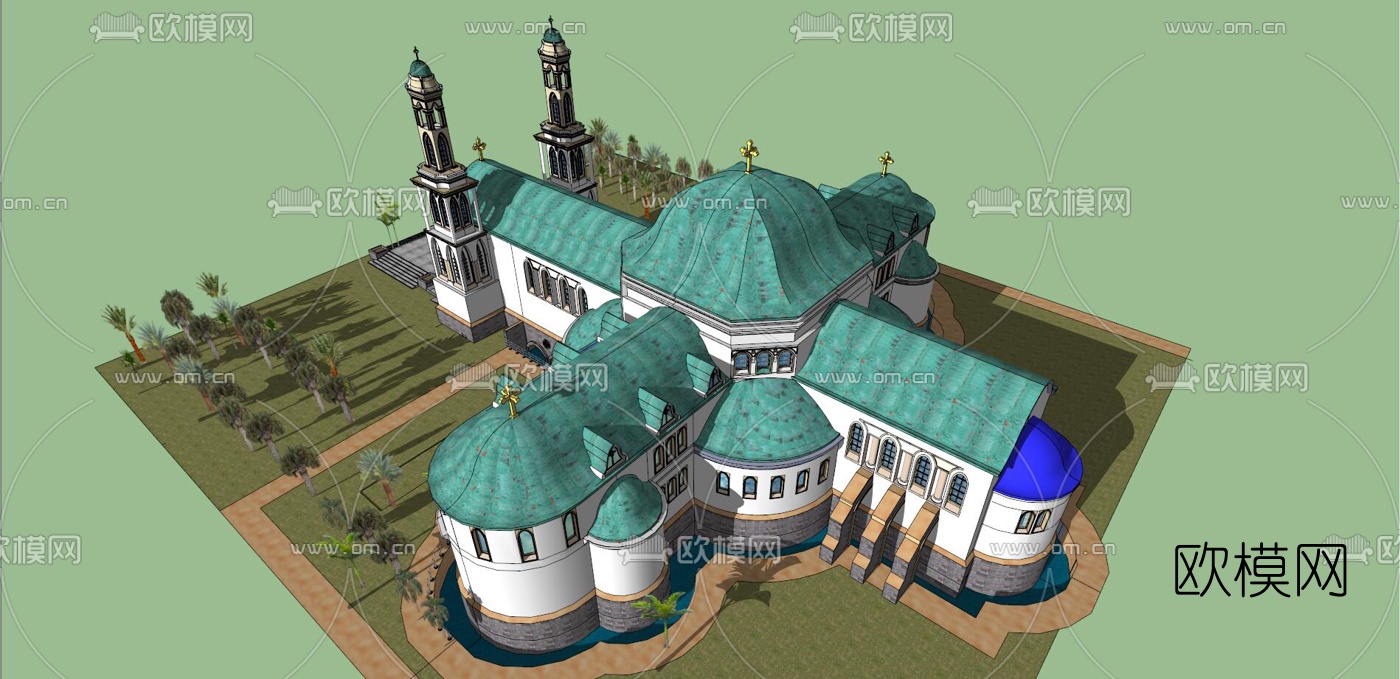 欧式教堂外观su模型下载（渲染图5）