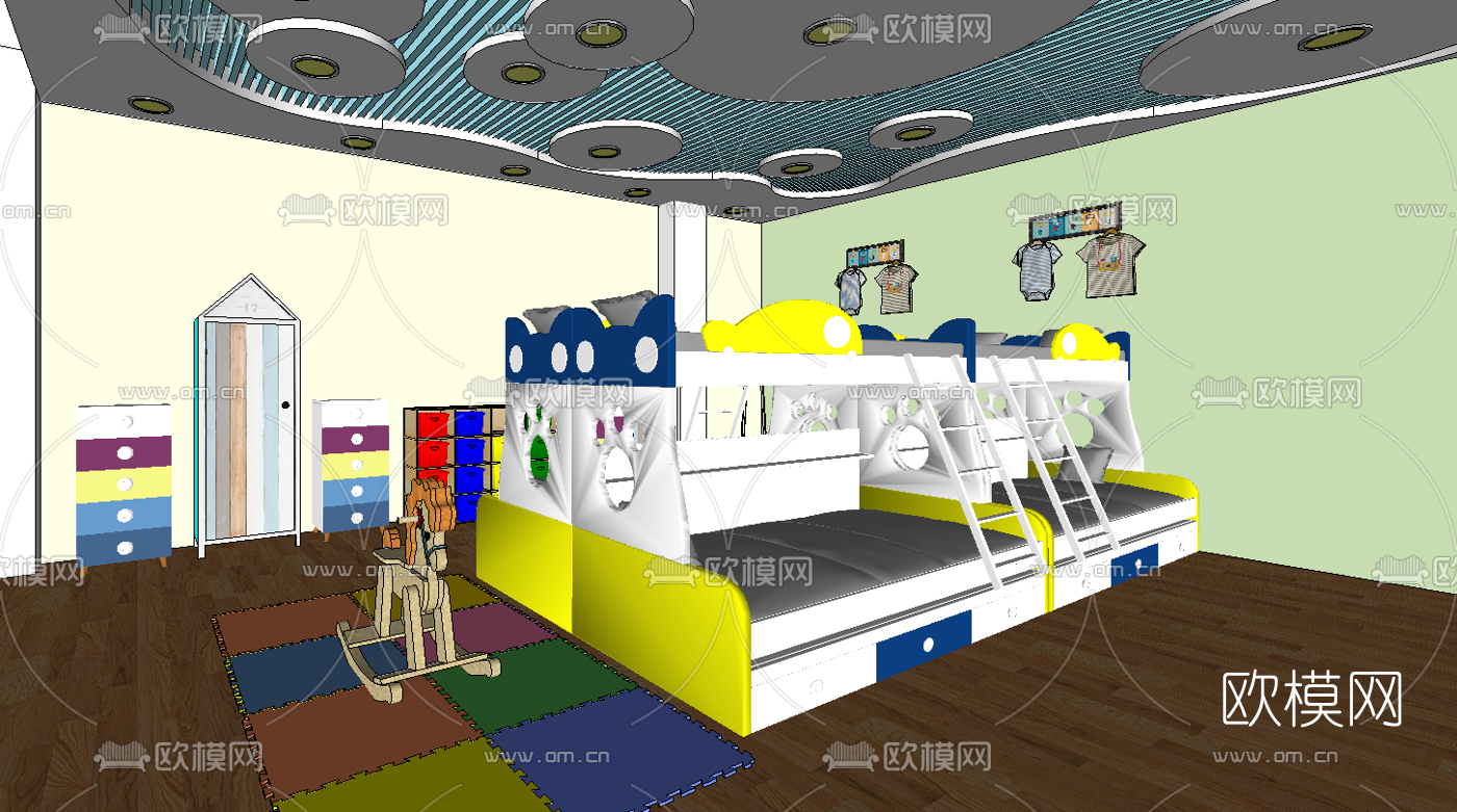现代早教中心幼儿园教室su模型下载（渲染图4）