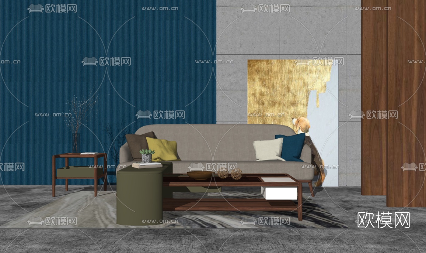 现代布艺多人沙发su模型下载