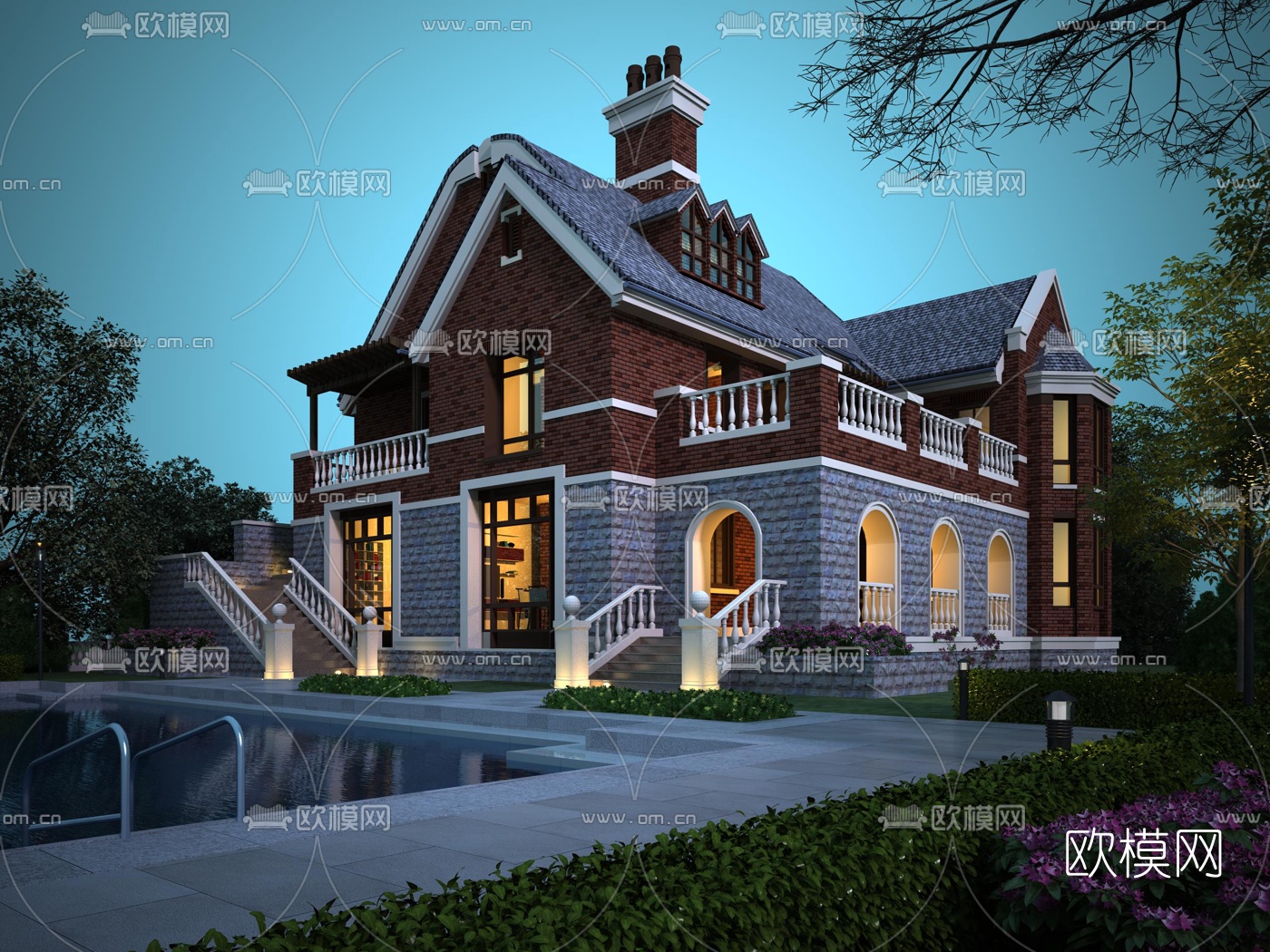 欧式独栋别墅外观3d模型下载