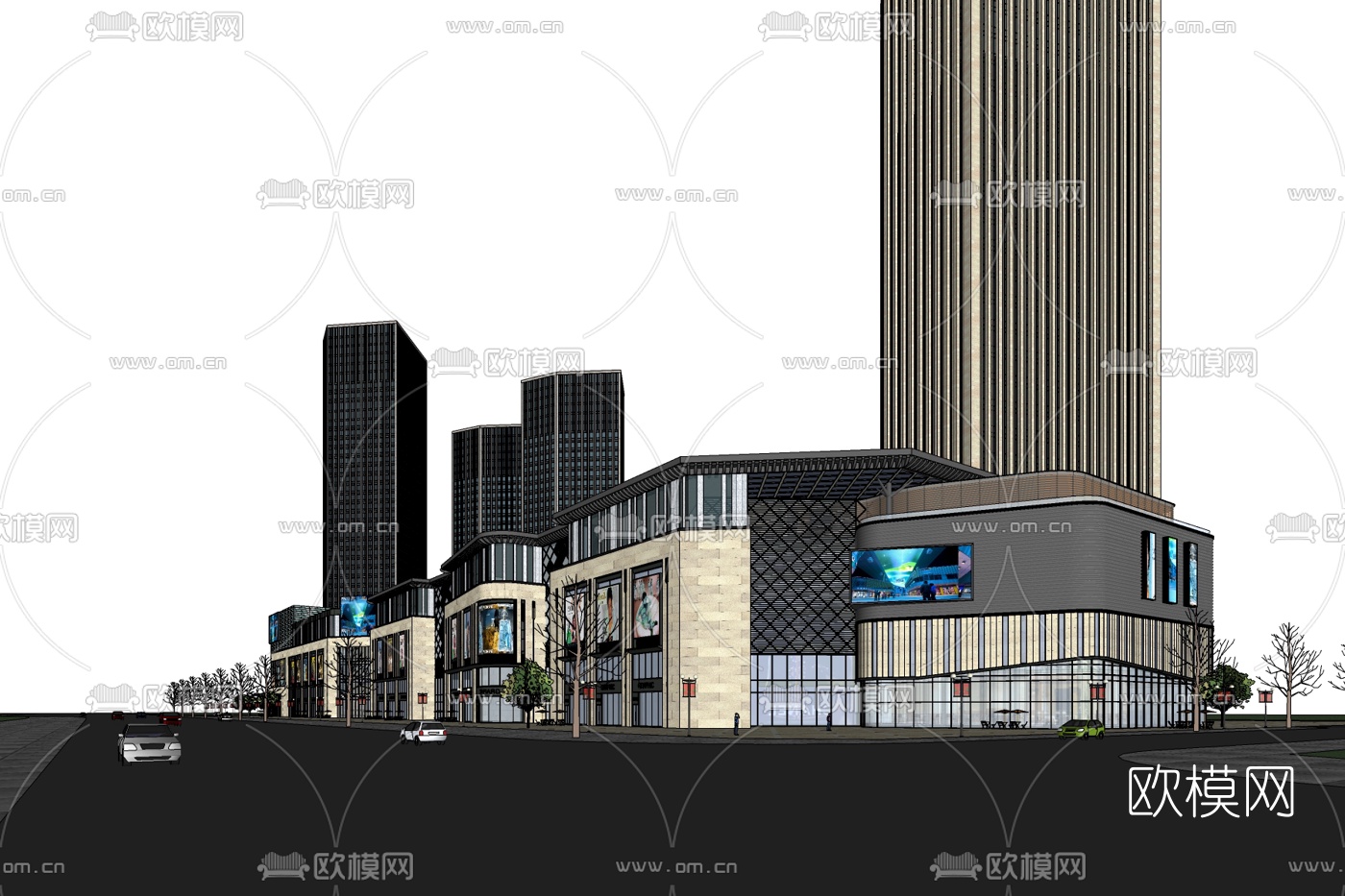 现代商业街免费su模型下载