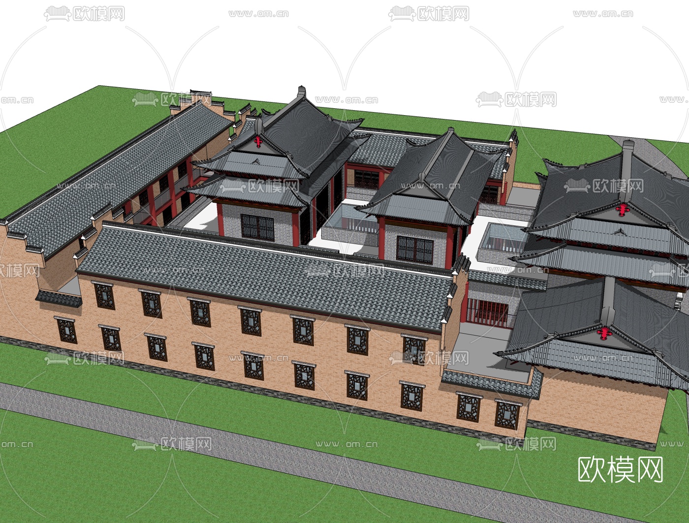 中式古建祠堂su模型下载（渲染图1）