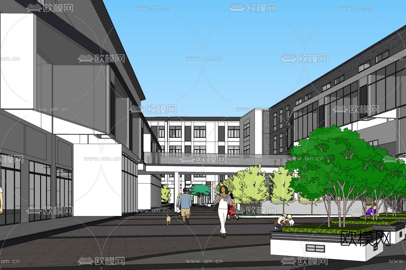 新中式沿街商业建筑免费su模型下载