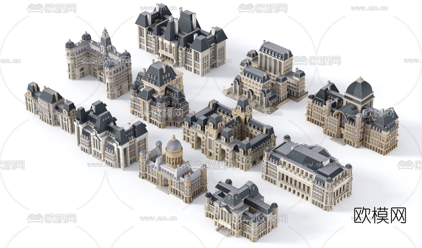 欧美建筑组合3d模型下载（渲染图2）