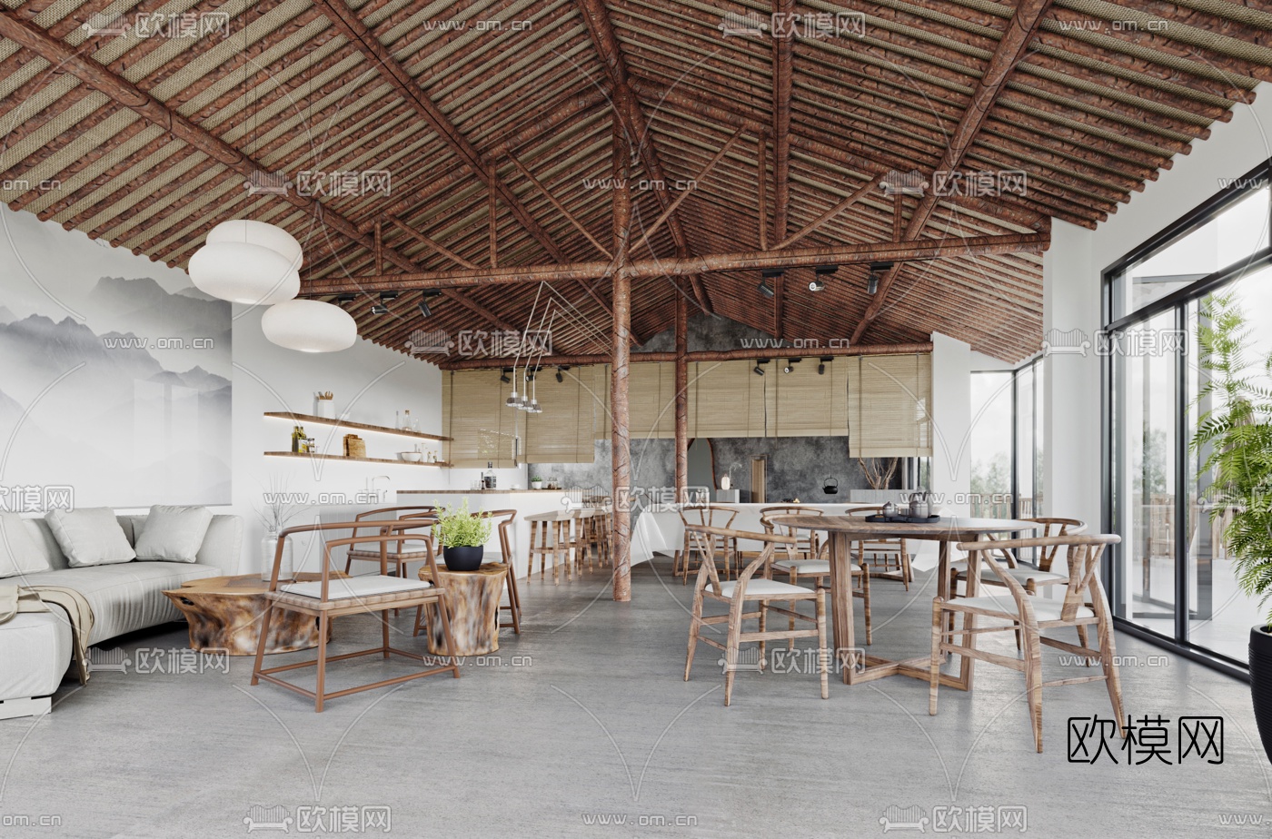 自然风民宿酒店大堂吧3d模型