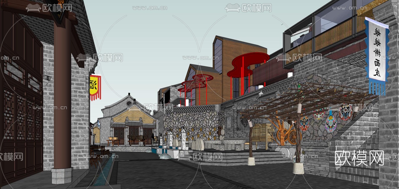 中式仿古小镇su模型下载（渲染图8）