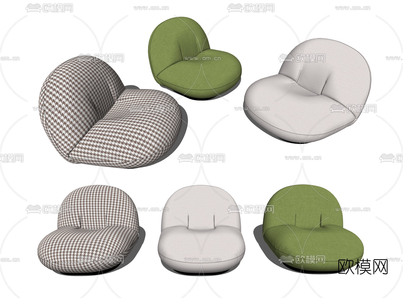 现代布艺懒人沙发组合su模型
