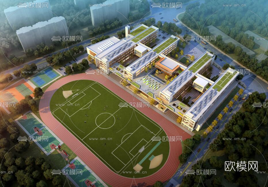 现代学校规划su模型下载（渲染图1）