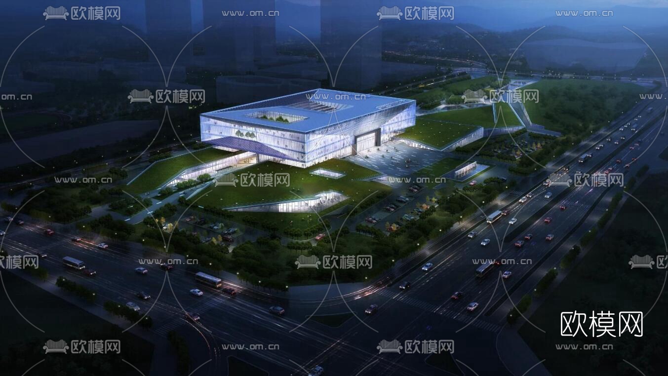 现代办公楼外观su模型下载（渲染图2）