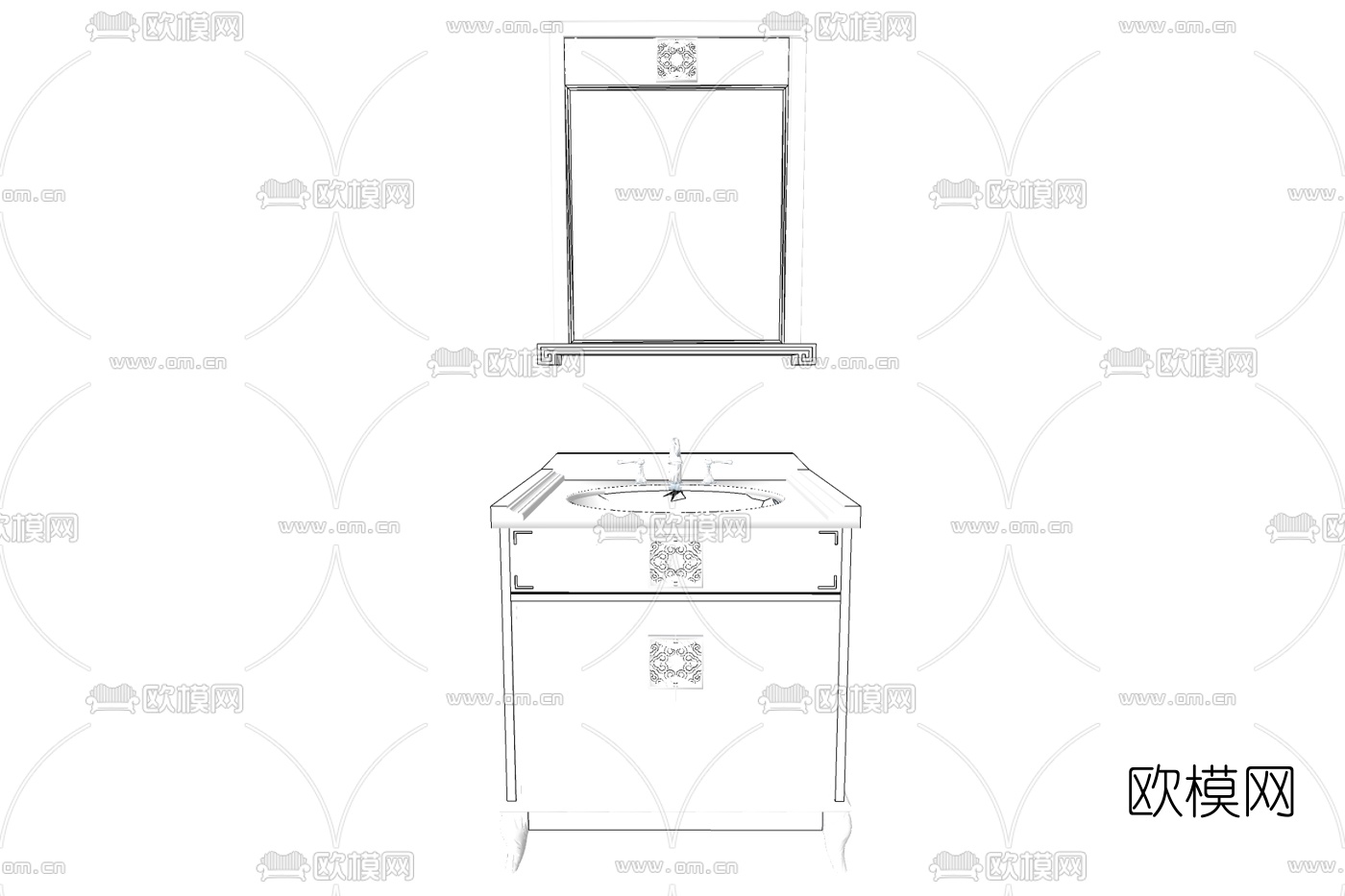 欧式实木洗手台免费su模型下载
