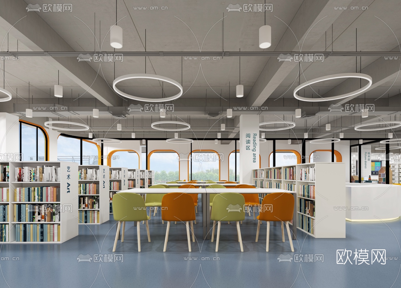 现代学校图书馆3d模型