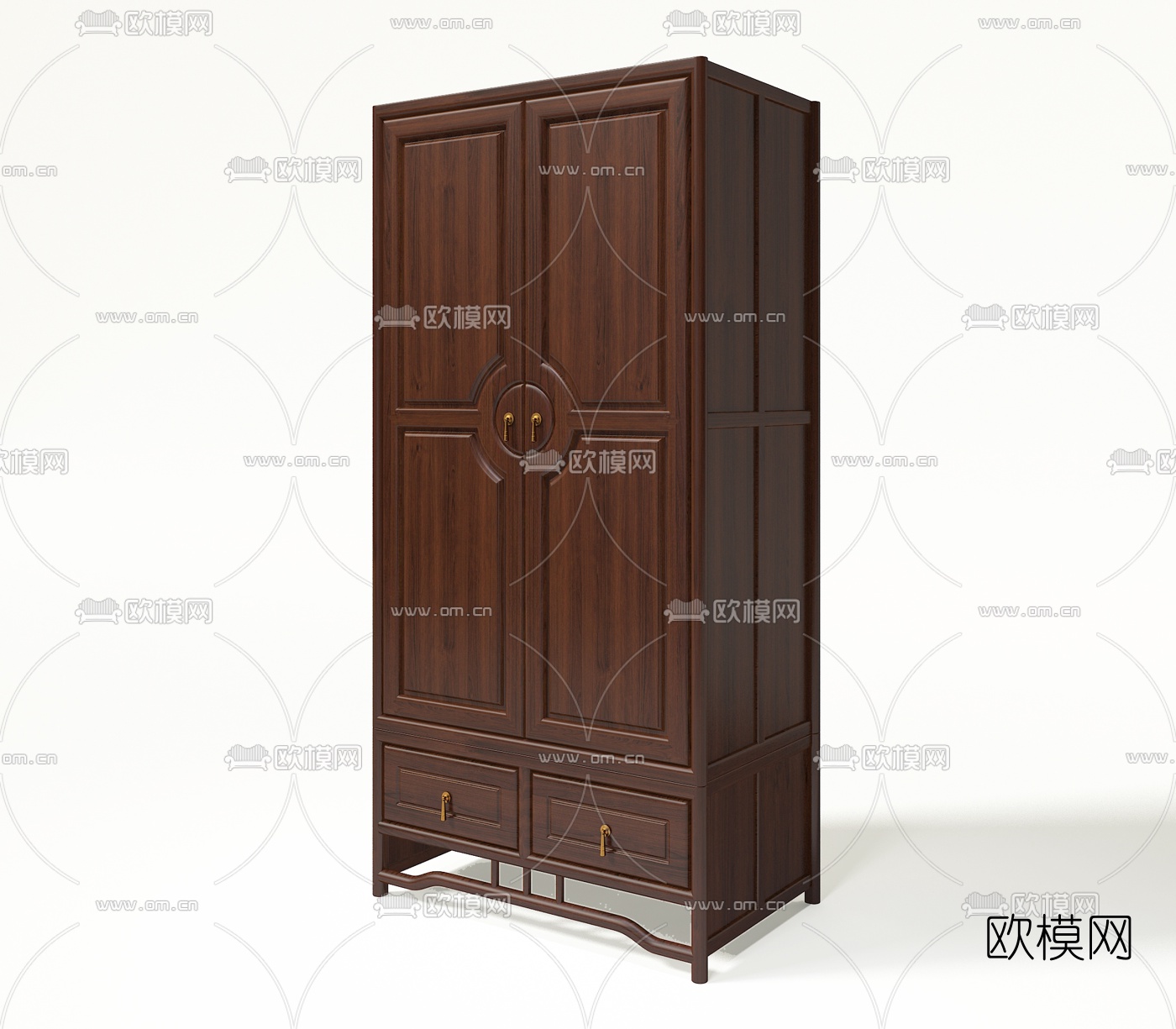 新中式实木平开门衣柜3d模型下载（渲染图2）