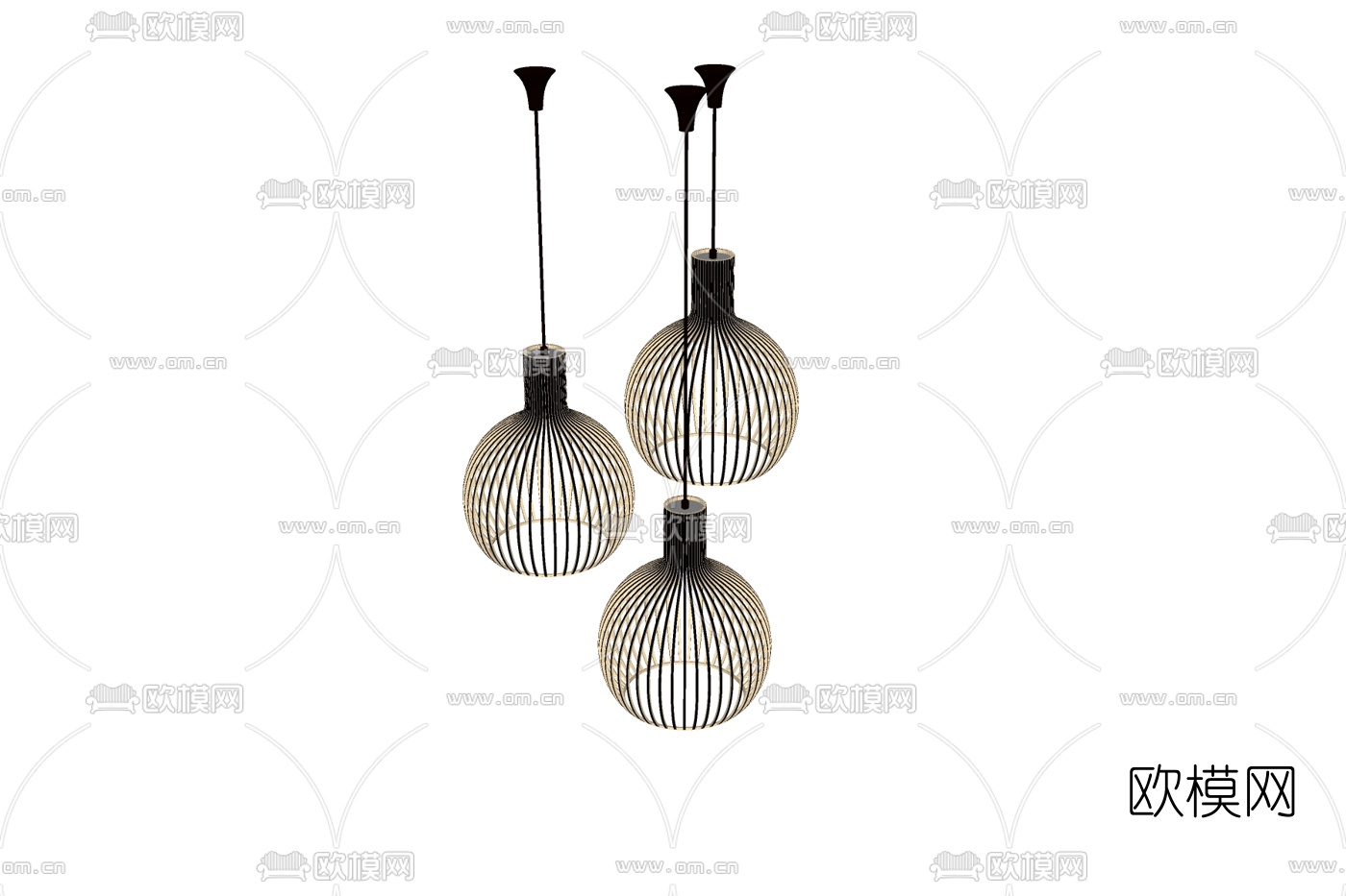 现代实木球形吊灯免费su模型下载