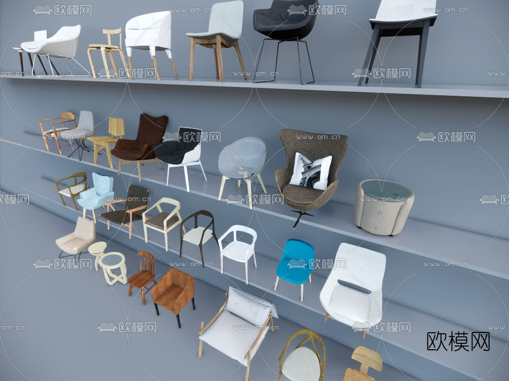 北欧单椅组合su模型下载（渲染图3）