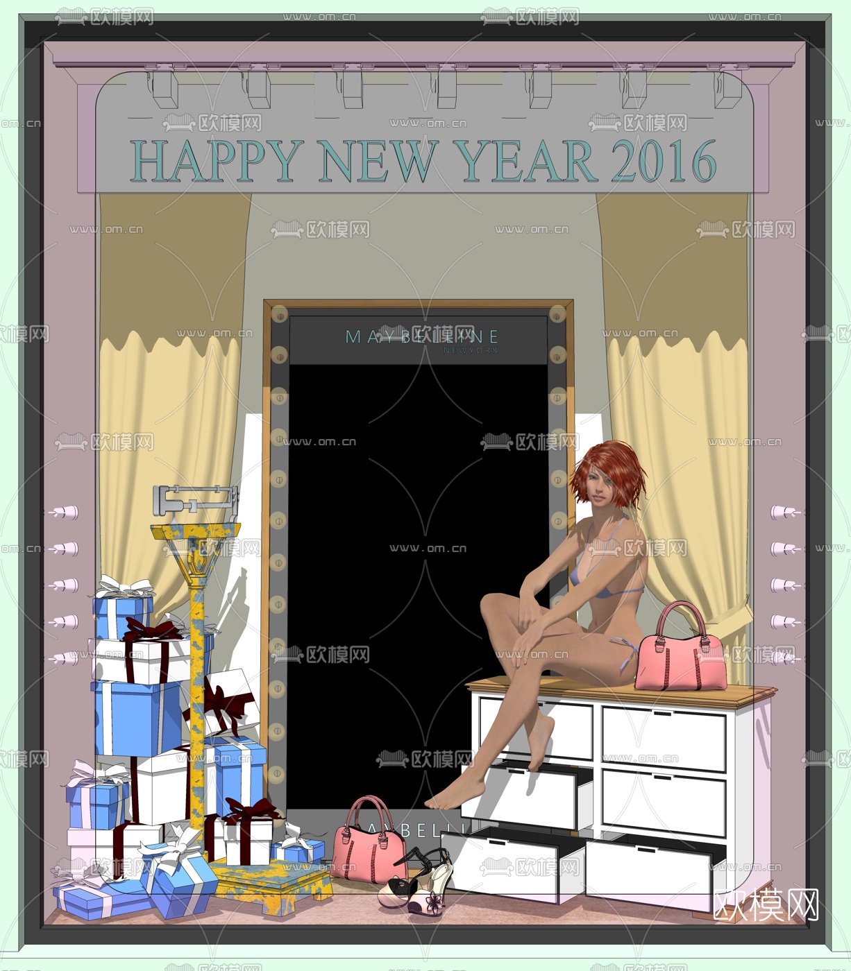 欧式服装店橱窗su模型下载（渲染图2）