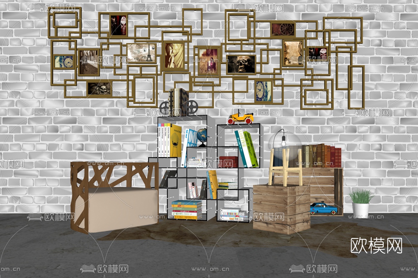 现代实木装饰柜组合免费su模型下载