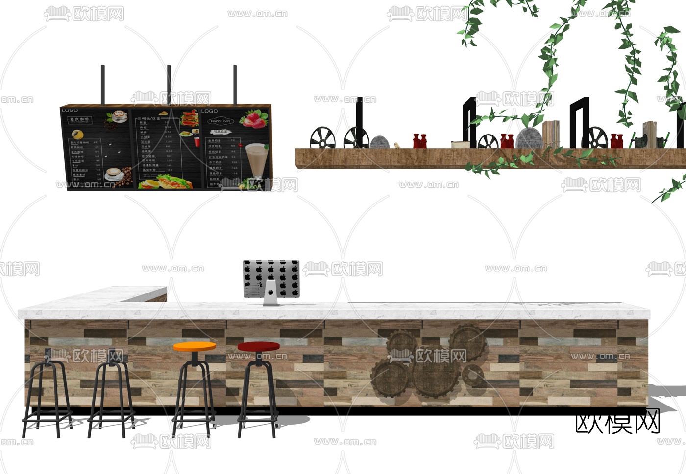 工业风大理石吧台su模型下载（渲染图1）