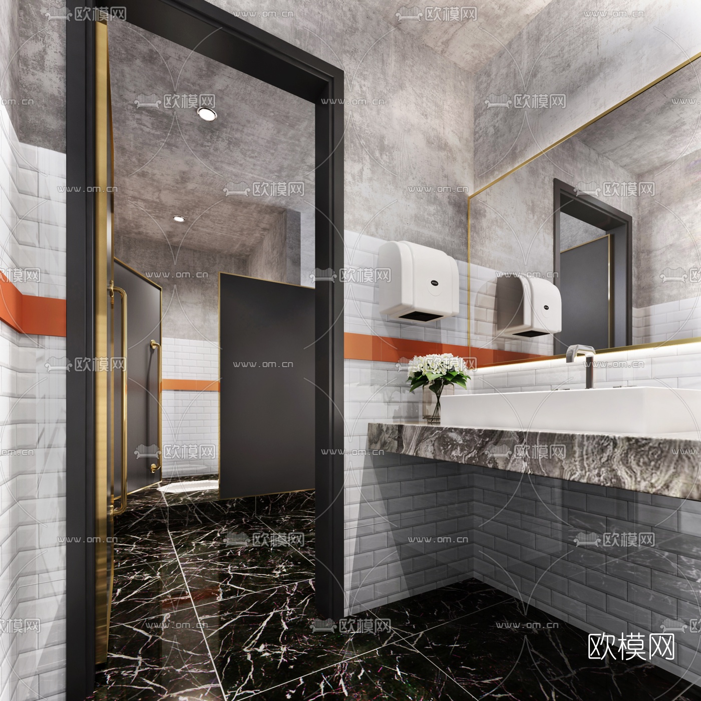 现代公共卫生间过道3d模型下载（渲染图1）