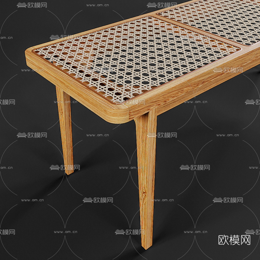 北欧藤编床尾凳3d模型下载（渲染图3）