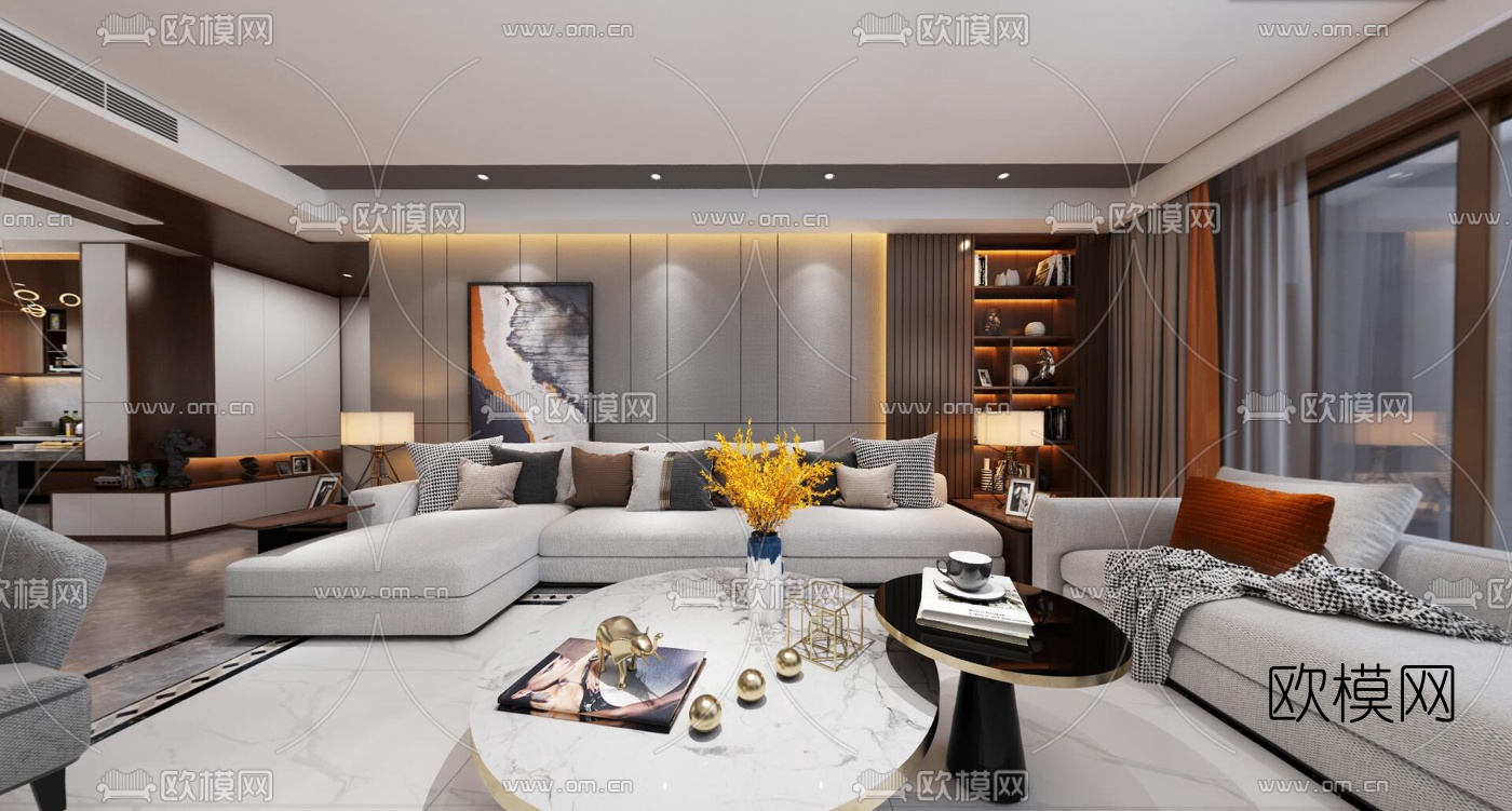 现代客厅餐厅vr全景3d模型