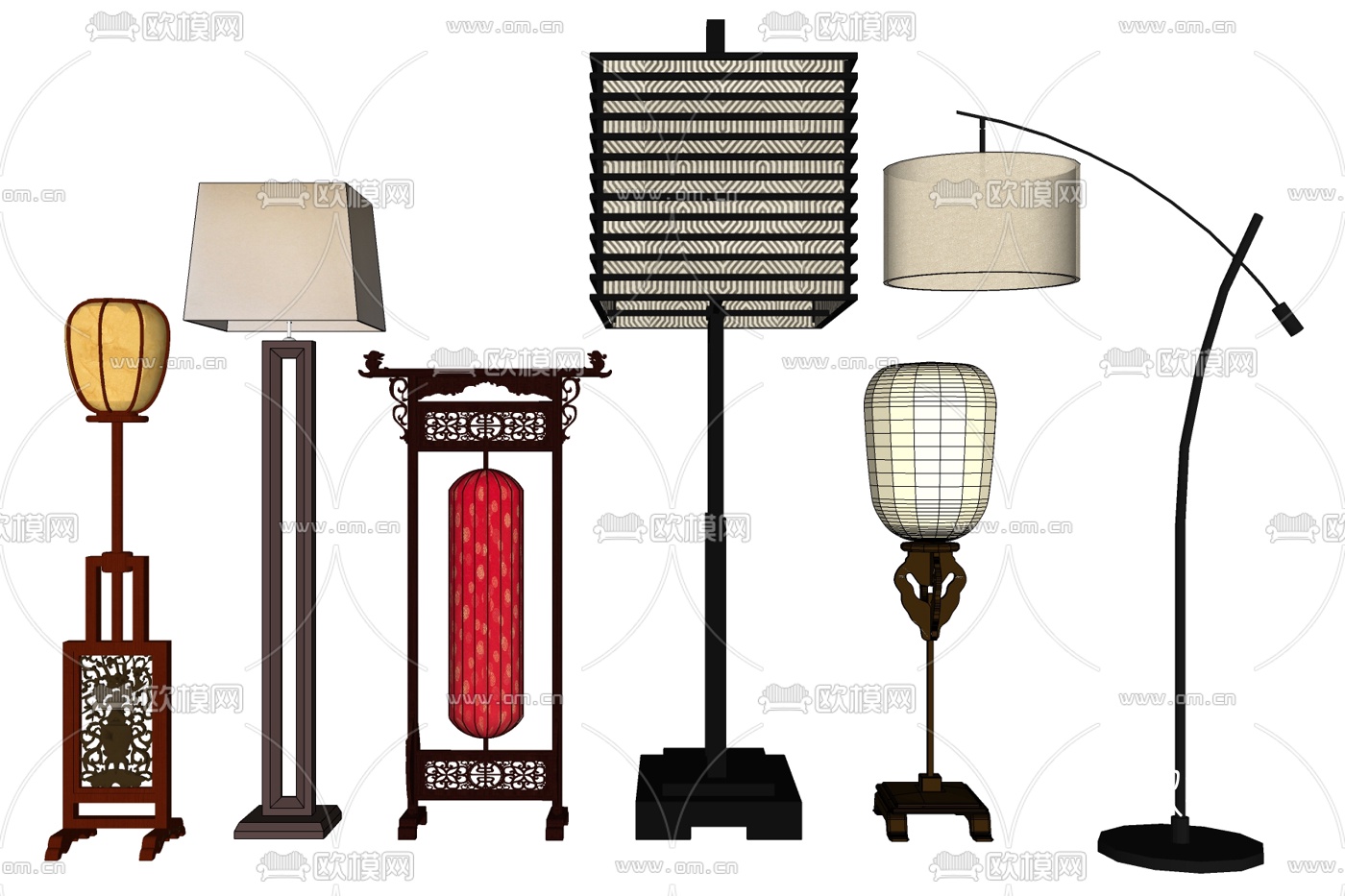 新中式实木落地灯免费su模型下载