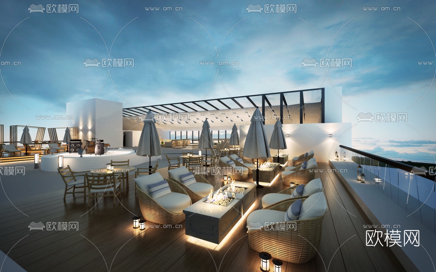 现代豪华别墅露台泳池3d模型下载（渲染图4）