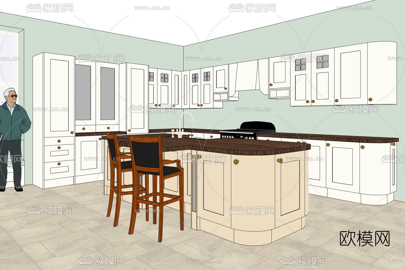 现代厨房免费su模型下载