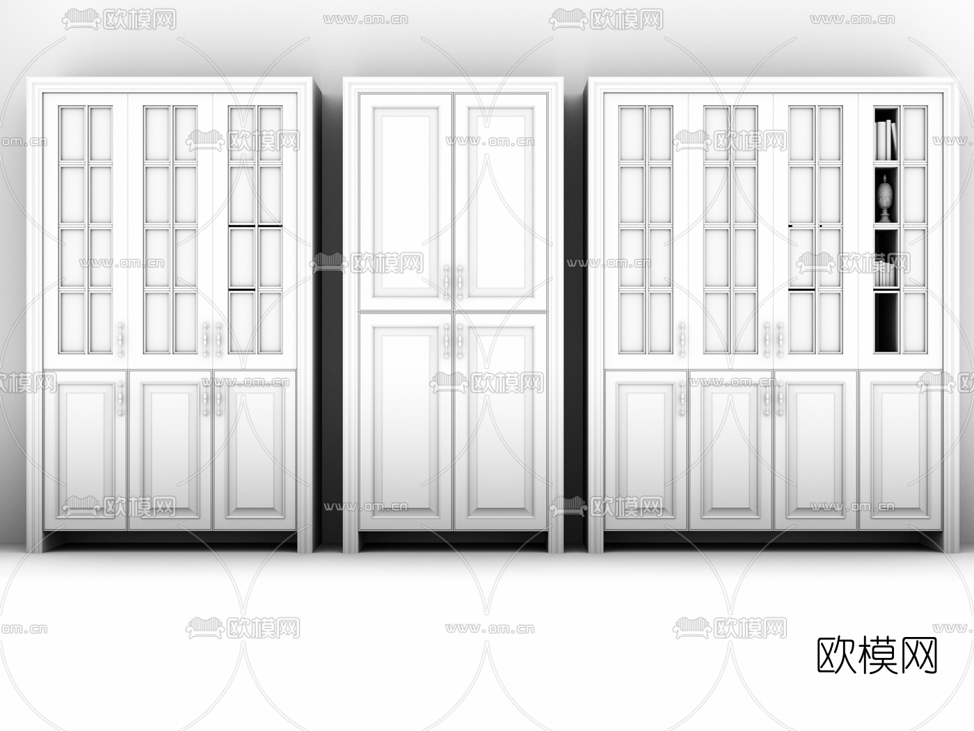 美式实木书柜3d模型下载（渲染图2）