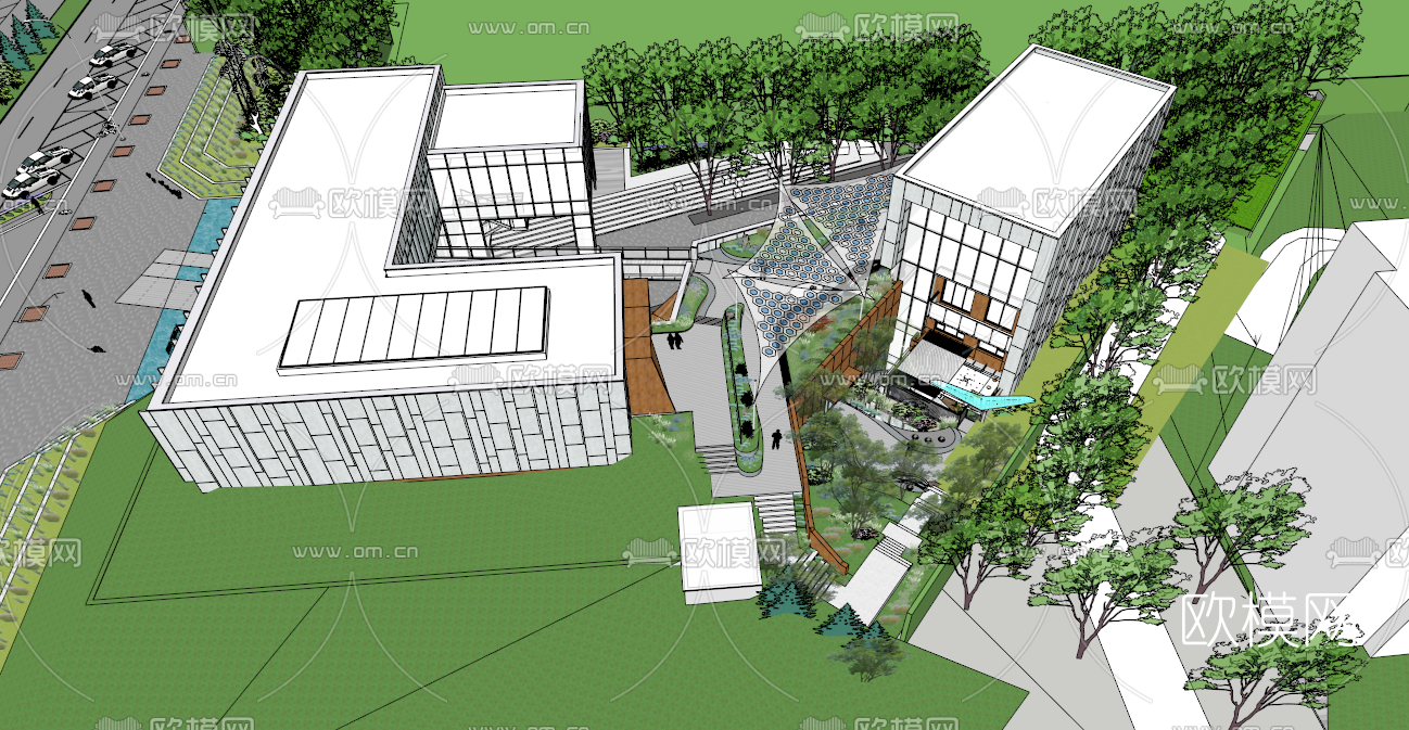 现代图书馆外观su模型下载（渲染图4）